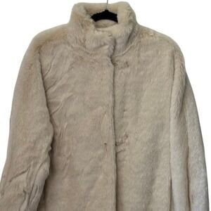 Madewell Ivory Faux Fur Coat Stand Collar Snap Front Jacket E4380 Womens Medium